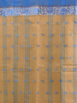 Light beige pure cotton tant saree with woven designs 4