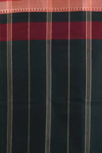Emerald green pure cotton tant saree with temple border
