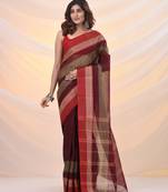 Maroon pure cotton tant saree with temple border