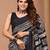 Black hand block printed with natural dye cotton silk saree with blouse piece