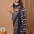 Black hand block printed with natural dye cotton silk saree with blouse piece
