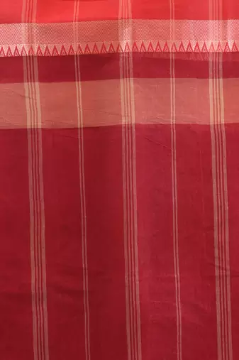 Red pure cotton tant saree with temple border