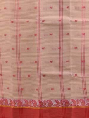 Beige pure cotton tant saree with woven designs 4