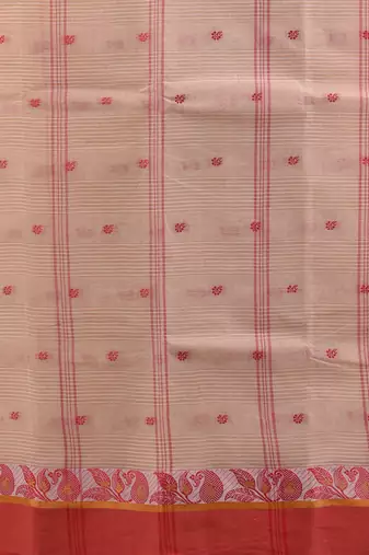 Beige pure cotton tant saree with woven designs