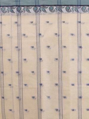 Ecru pure cotton tant saree with woven designs 4
