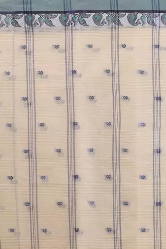 Ecru pure cotton tant saree with woven designs