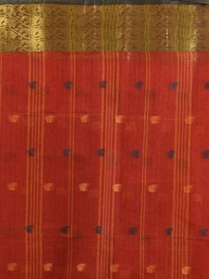 Brick red pure cotton tant saree with zari border 4