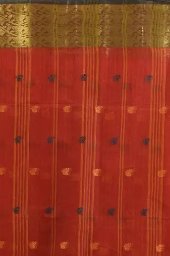 Brick red pure cotton tant saree with zari border