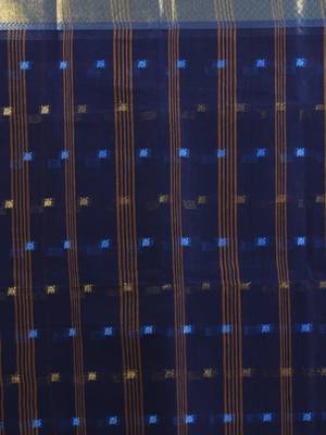 Midnight blue pure cotton tant saree with zari border 4