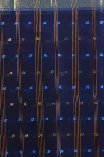 Midnight blue pure cotton tant saree with zari border