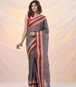 Grey pure cotton tant saree with woven designs