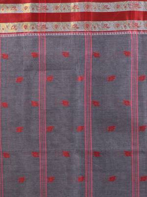 Grey pure cotton tant saree with woven designs 4