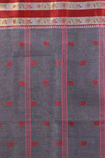 Grey pure cotton tant saree with woven designs