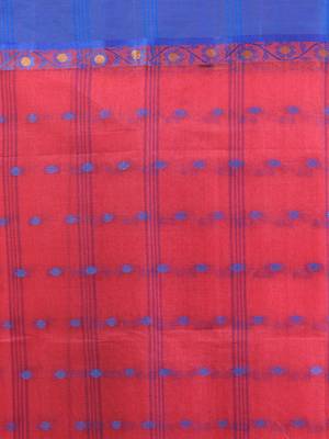 Crimson red pure cotton tant saree with woven designs 4