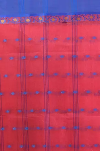 Crimson red pure cotton tant saree with woven designs
