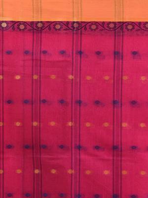 Fuchsia pure cotton tant saree with woven designs 4