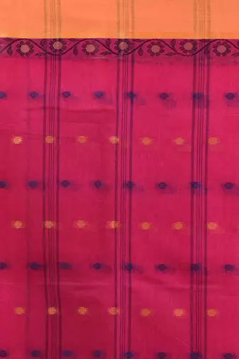 Fuchsia pure cotton tant saree with woven designs