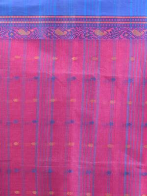 Bubbegum pink pure cotton tant saree with woven designs 4