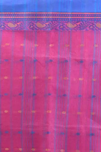 Bubbegum pink pure cotton tant saree with woven designs