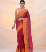 Fuchsia pure cotton tant saree with woven designs