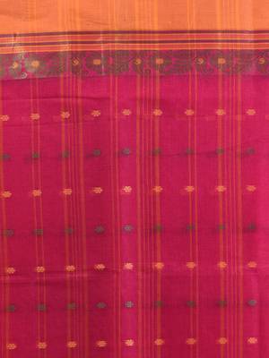 Fuchsia pure cotton tant saree with woven designs 4