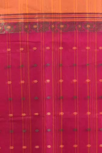 Fuchsia pure cotton tant saree with woven designs