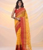 Yellow pure cotton tant saree with woven designs