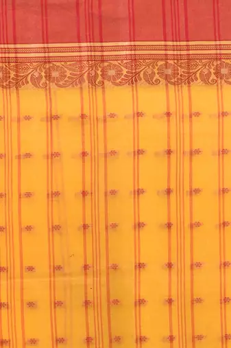 Yellow pure cotton tant saree with woven designs