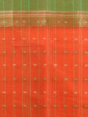 Orange pure cotton tant saree with woven designs 4