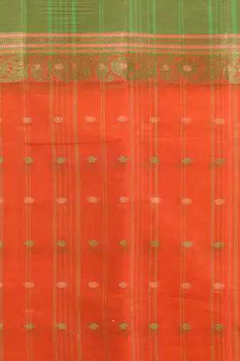Orange pure cotton tant saree with woven designs