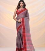 Grey pure cotton tant saree with woven designs
