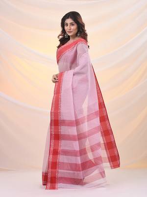 White pure cotton tant saree with woven designs 2