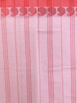White and red pure cotton tant saree with woven designs 4