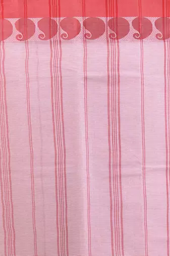 White and red pure cotton tant saree with woven designs
