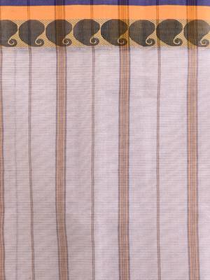White pure cotton tant saree with woven designs 4