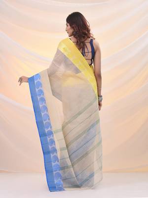 Cream pure cotton tant saree with woven designs 3