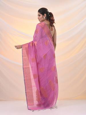 Pink silk blend saree with nakshi zari borders 3