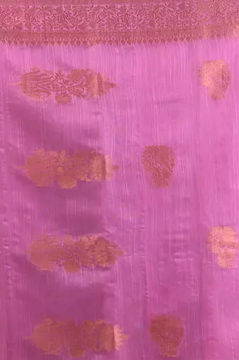 Pink silk blend saree with nakshi zari borders