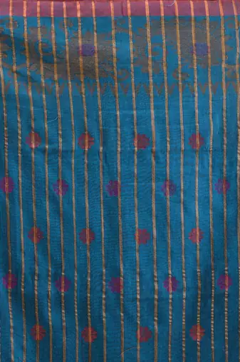 Sapphire blue cotton handspun saree with woven nakshi borders