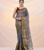Grey pure cotton tant saree with woven designs