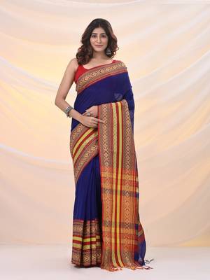 Blue cotton silk soft saree with nakshi borders 1