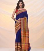Blue cotton silk soft saree with nakshi borders