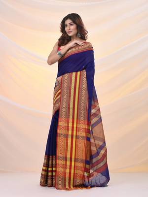 Blue cotton silk soft saree with nakshi borders 2