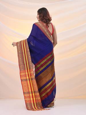 Blue cotton silk soft saree with nakshi borders 3