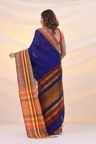 Blue cotton silk soft saree with nakshi borders