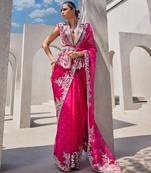 Hot pink organza embroidered saree