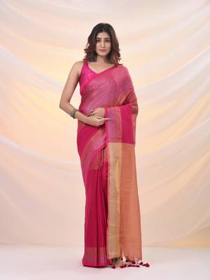 Pink tissue soft saree with zari borders 1