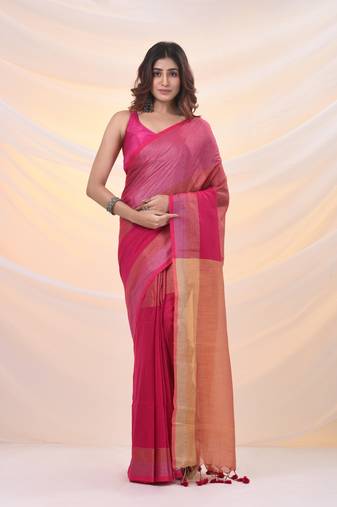 Pink tissue soft saree with zari borders