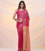 Pink tissue soft saree with zari borders