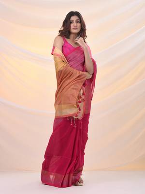 Pink tissue soft saree with zari borders 2